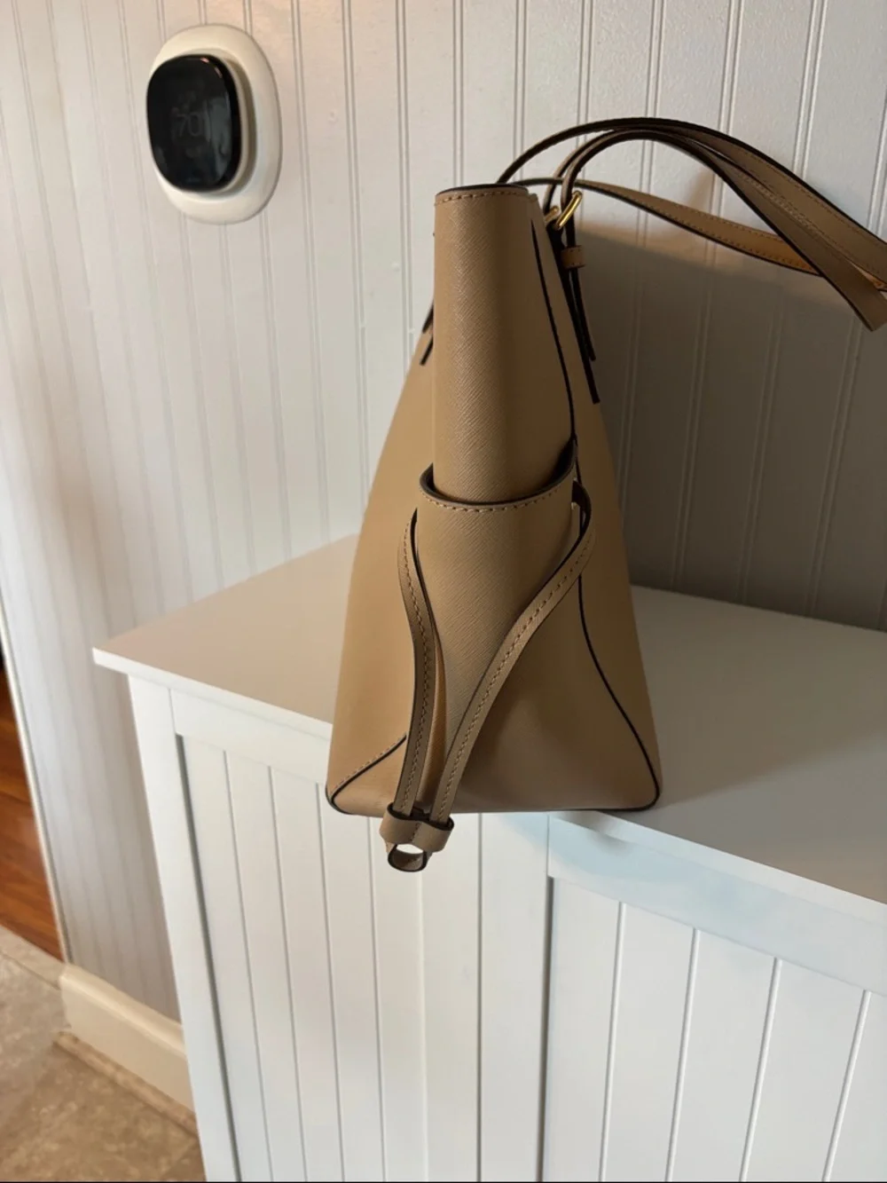 Michael Kors Gilly Camel Leather Tote with Gold MK Charm